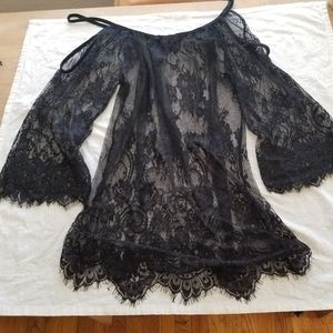 Black lace sheer top